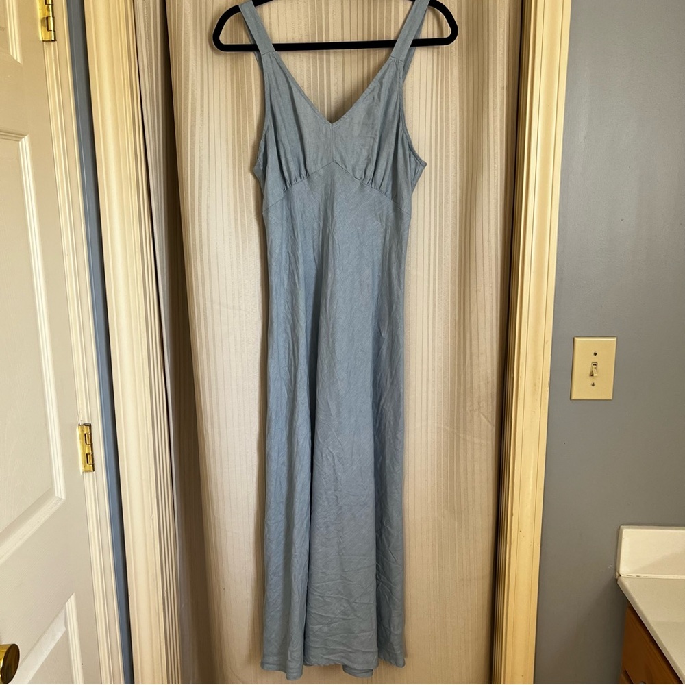 Olivaceous Light Blue Maxi Linen Dress